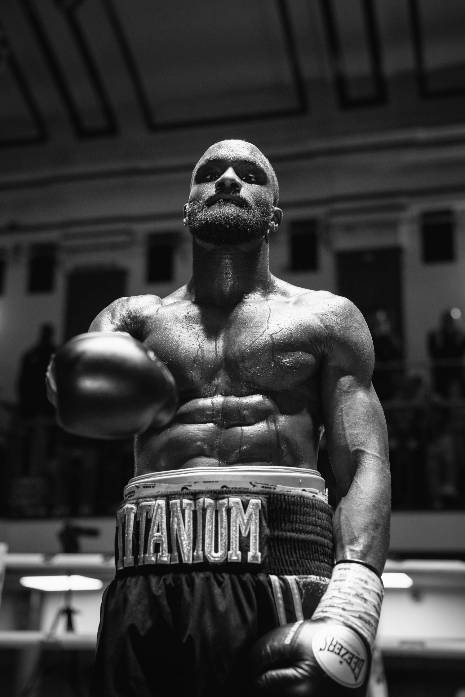 Boxer in a boxing ring wearing 'Titanium' boxing gloves